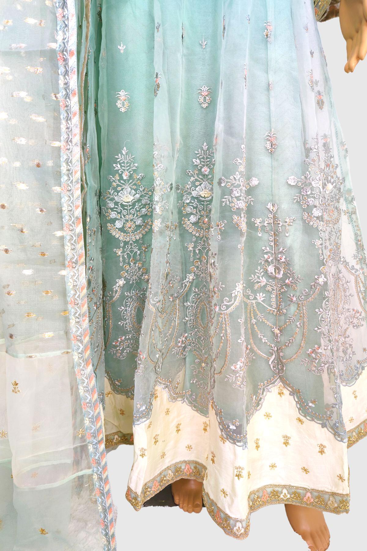 3 Piece Embroidered Organza Maxi/Frock Dress Suit