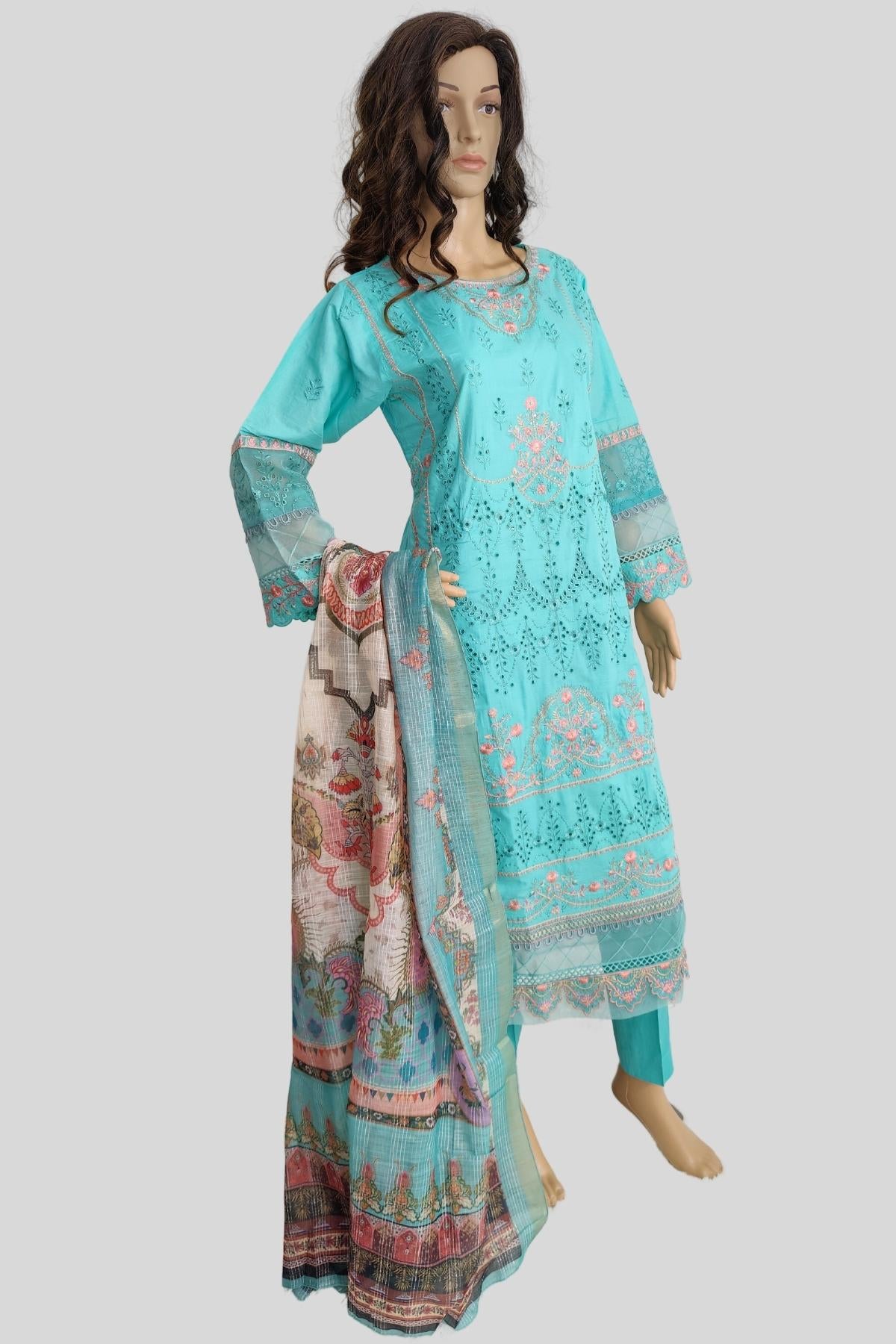 3 Piece Embroidered Chikan Kaari Suit