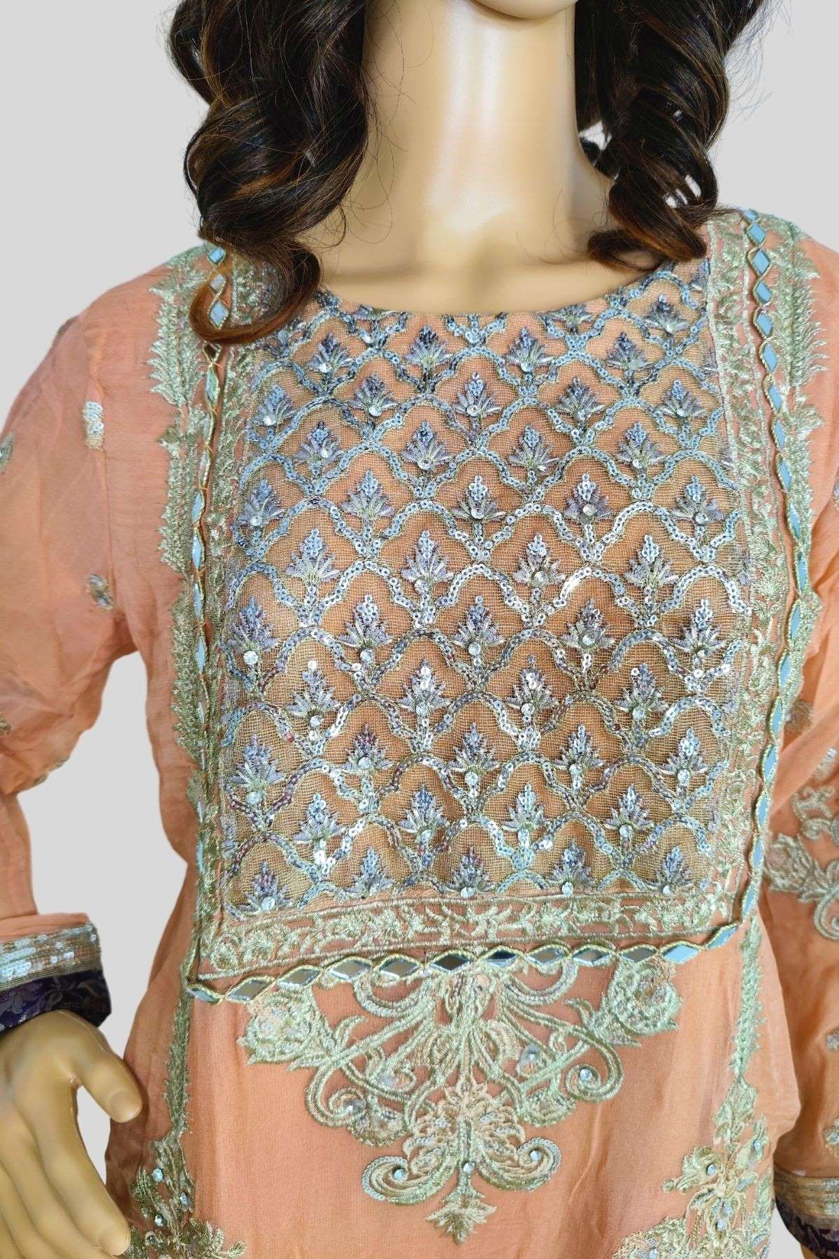 3 Piece Embroidered Chiffon Sharara Set/Suit